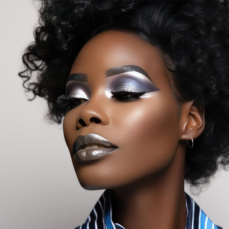 Edgy alternative look with dark purple lips and graphic eyelinerの素材