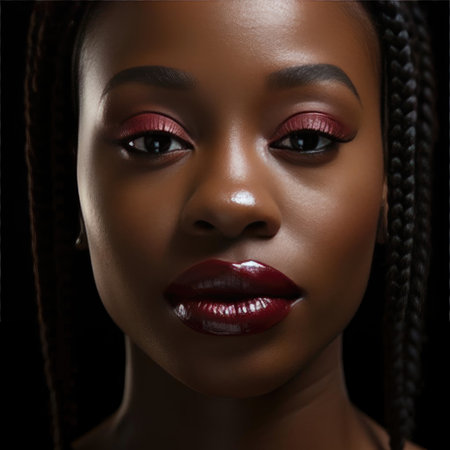 Striking burgundy lips, ideal for a night outの素材