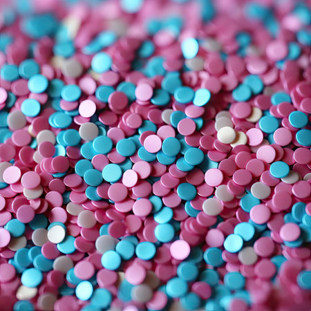 Close up of pink and blue sprinkles with tactile textureの素材