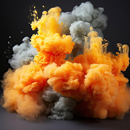 Vibrant colorful smoke explosion over a black backgroundの素材