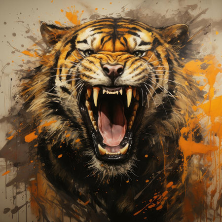 Tiger with expressive marks and dark foreboding colorsの素材