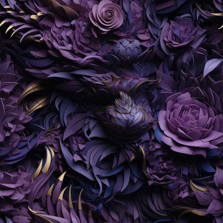 Purple floral paper art with intricate details and patterns (tiled)の素材