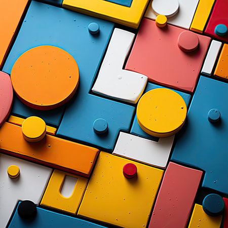 Colorful blocks in square shapes, in orange and blue huesの素材