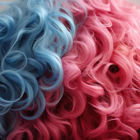 Two curly blue and pink wigs with high resolutionの素材