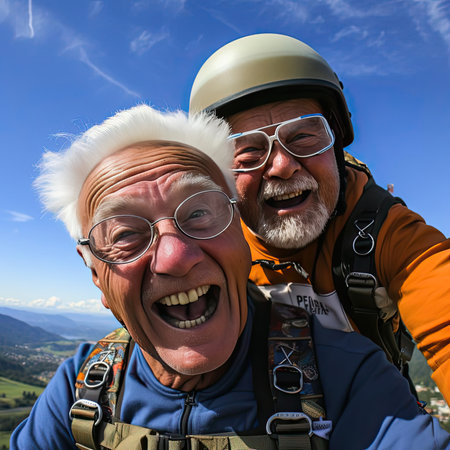 Smiling men and women in colorful helmetsの素材