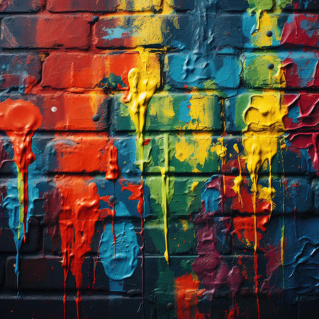 Colorful graffiti on a brick wall with dripping paintの素材