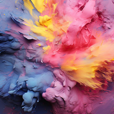Expanding explosion of colorful paint with flowing fabricsの素材