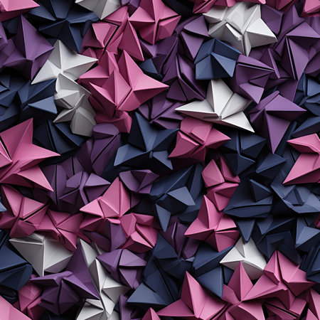 Colorful origami paper background with organic sculptures and graffiti installations (tiled)の素材