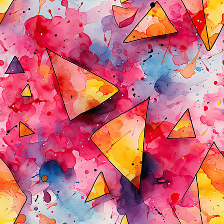 Colorful watercolor background with triangle shapes (tiled)の素材