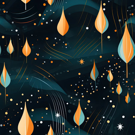 Blue and orange starry sky with falling rainbow stars and flakes (tiled)の素材
