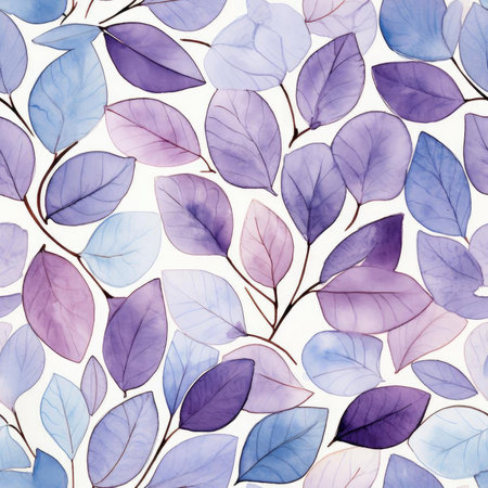 Translucent watercolor leaves pattern with delicate shading and harmonious composition (tiled)の素材