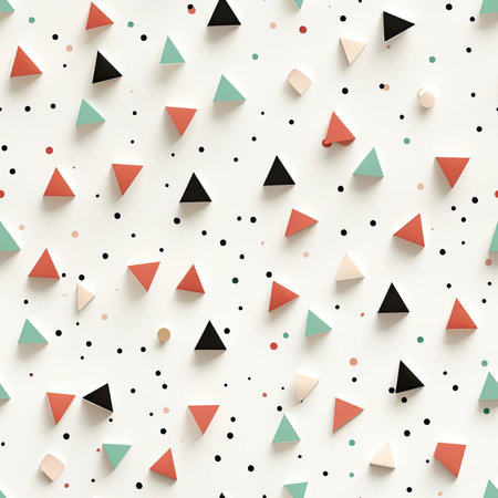 Abstract geometric pattern with triangles and circles on a white background (tiled)の素材