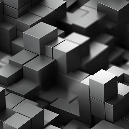 Abstract black and white cubes in a mechanical and fragmented style (tiled)の素材