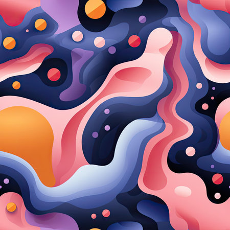 Abstract pattern of colorful bubbles with fluid formations (tiled)の素材