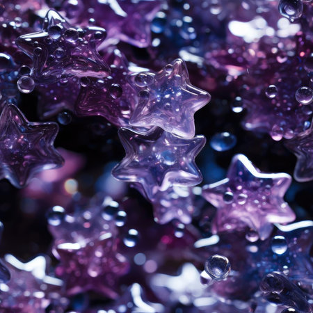 Purple stars floating in a mixture of water droplets with rococo influences (tiled)の素材