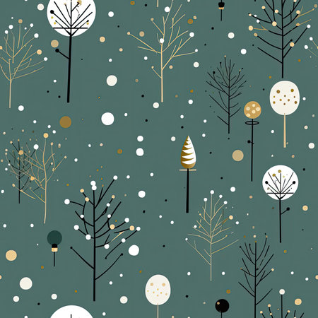 Tree forest pattern on a blue background with gold trees (tiled)の素材