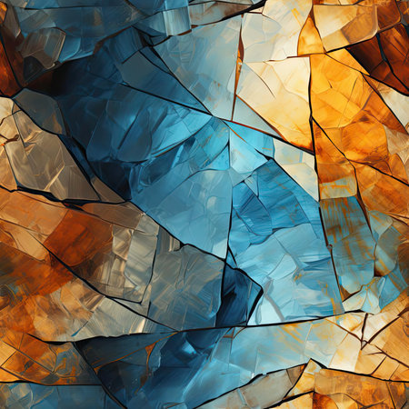 Abstract blue and orange glass pattern with textured surface (tiled)の素材