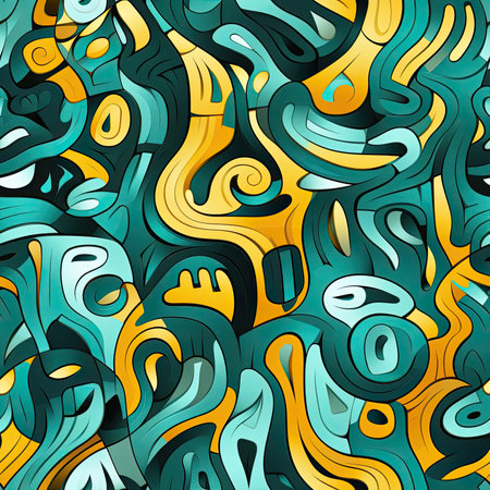 Colorful abstract background with vibrant doodles and mesoamerican influences (tiled)の素材