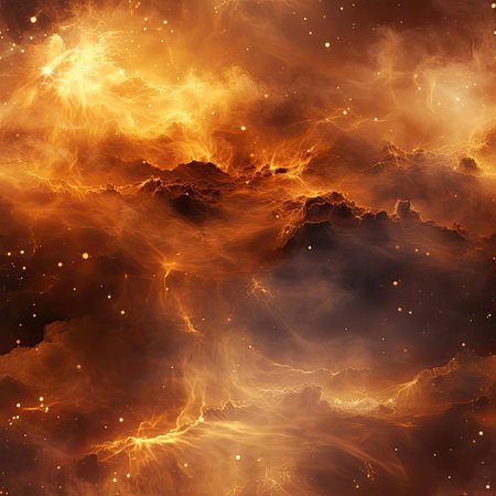 Glowing nebula in space with orange and gold hues (tiled)の素材
