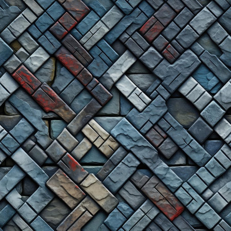 Abstract pattern of different colored stone tiles in a detailed style (tiled)の素材