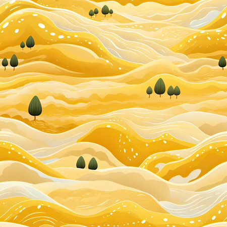 Abstract illustration of a land scene with trees and wavy textures (tiled)の素材