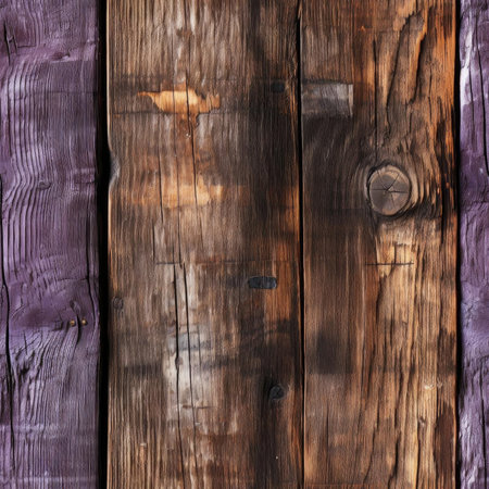 Old wooden planks with purple paint, bold mixed media (tiled)の素材