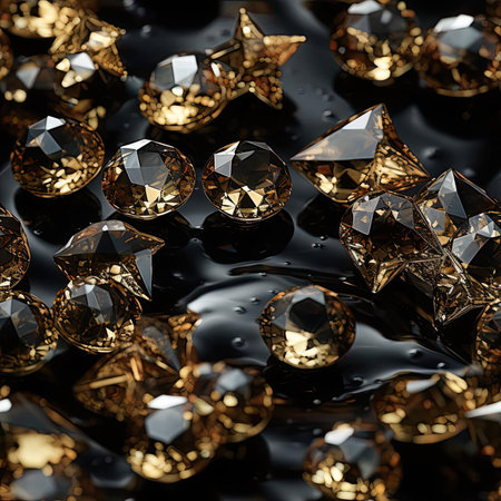 Glittery gold diamonds submerged in water, creating a dramatic effect (tiled)の素材