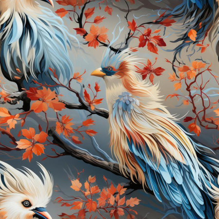 Exquisite bird pattern with soft, tonal colors and mythic-art nouveau influences (tiled)の素材