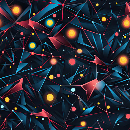 Abstract pattern with light and star objects in dark azure and orange (tiled)の素材