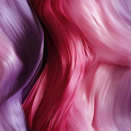 Moving purple and pink swirls of hair in realistic landscapes (tiled)の素材
