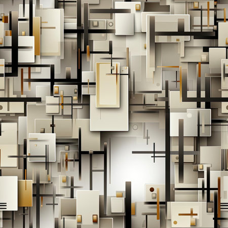 Abstract geometric background in grey, brown, and gold with bauhaus influences (tiled)の素材