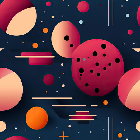 Retro space pattern with abstract circles and orange objects (tiled)の素材
