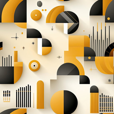 Exquisite abstract pattern with black, yellow, and white objects (tiled)の素材
