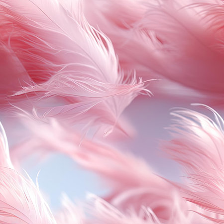 Exquisite pink feather wallpaper with soft, dreamlike compositions (tiled)の素材