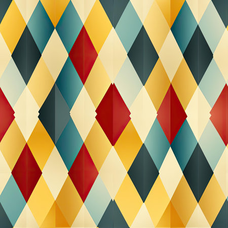 Vibrant argyle pattern in orange, blue, and yellow hues (tiled)の素材