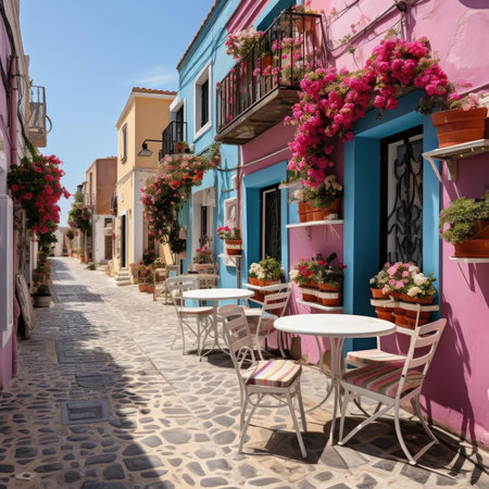 Pink buildings create a vibrant Mediterranean atmosphereの素材