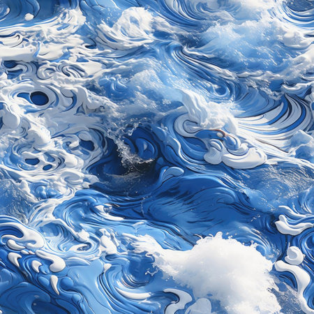 Blue water with white swirled waves in a realistic and hyper-detailed style (tiled)の素材