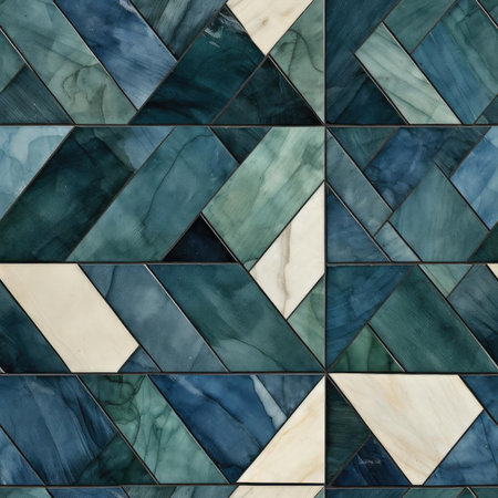 Blue and white tiled walls with marble-like patterns and luminous glazes (tiled)の素材