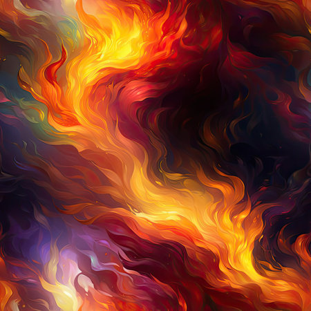 Fluid brushwork in a wallpaper with different colors of fire (tiled)の素材