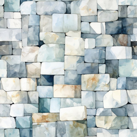 Colorful wallpaper of stone blocks in a mosaic composition (tiled)の素材
