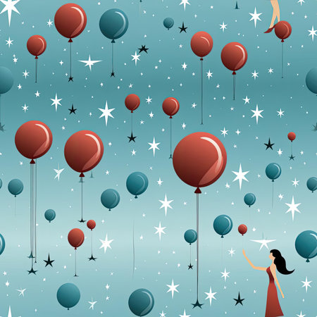 Pattern with balloons, stars, and flying people (tiled)の素材