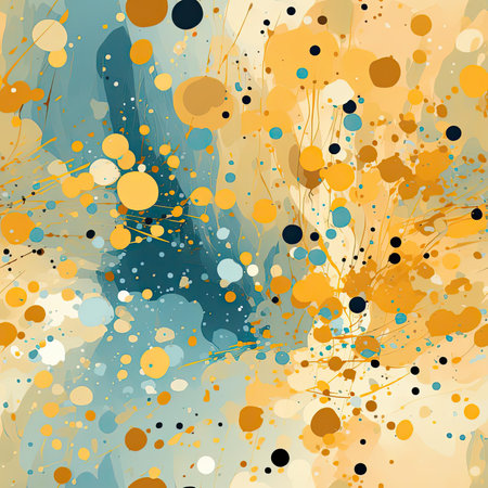 Blue and yellow pattern with paint drops (tiled)の素材