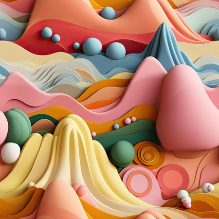 Colorful 3D landscape with mountains and spheres (tiled)の素材