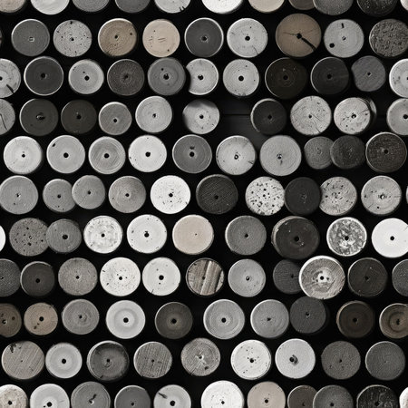 Striking black and white cylinders in various arrangements (tiled)の素材