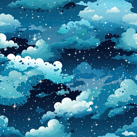 Dreamlike clouds and stars on a night sky (tiled)の素材