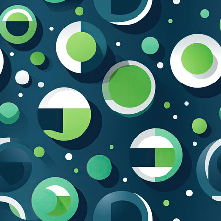 Graphic vector design with circles and green elements on a dark background (tiled)の素材
