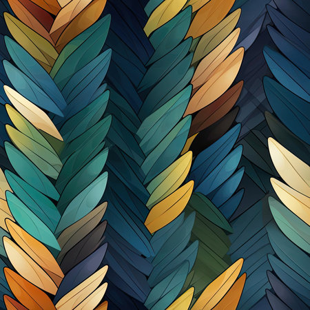 Colorful feather pattern with woven layers and naturalistic shadows (tiled)の素材