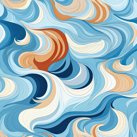 Abstract tropical waves with bright colors and various textures (tiled)の素材