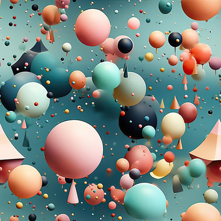 Colorful 3D art with balloons and dots in a whimsical style (tiled)の素材