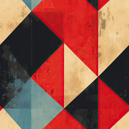 Grungy red and black geometric background with vintage elements (tiled)の素材